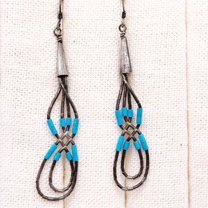 Turquoise Beaded Loop Drop Liquid Sterling Silver Earrings